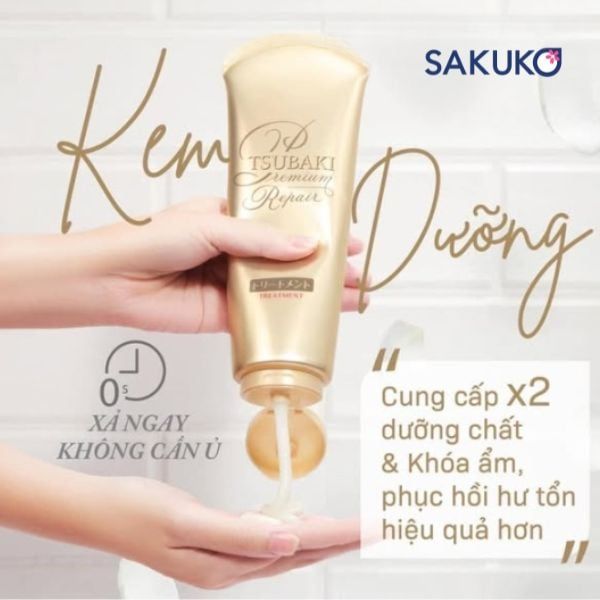 Kem xả Tsubaki Premium Volume & Repair Treatment giúp phục hồi tóc hư tổn