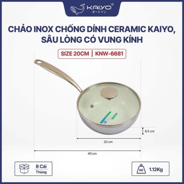 chảo inox chống dính Ceramic Kaiyo KNW-6681