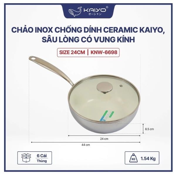 chảo inox chống dính Ceramic PPG Kaiyo
