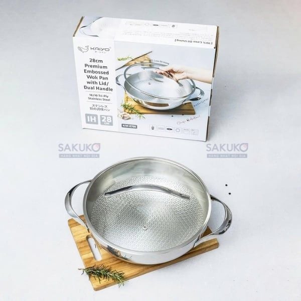 Chảo inox 3 lớp đáy liền dập nổi&nbsp; Kaiyo sâu lòng