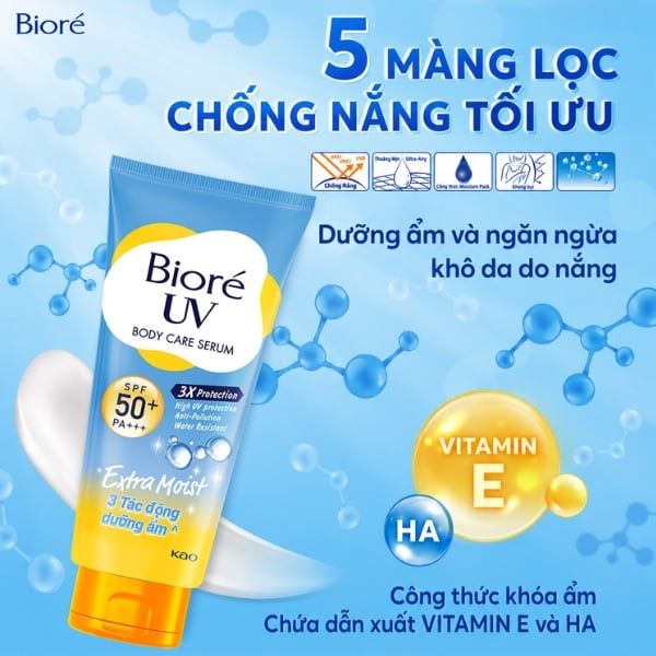 Kem chống nắng toàn thân Bioré Body Serum dưỡng ẩm chuyên sâu và màng chắn kháng bụi mịn PM2.5 vượt trội