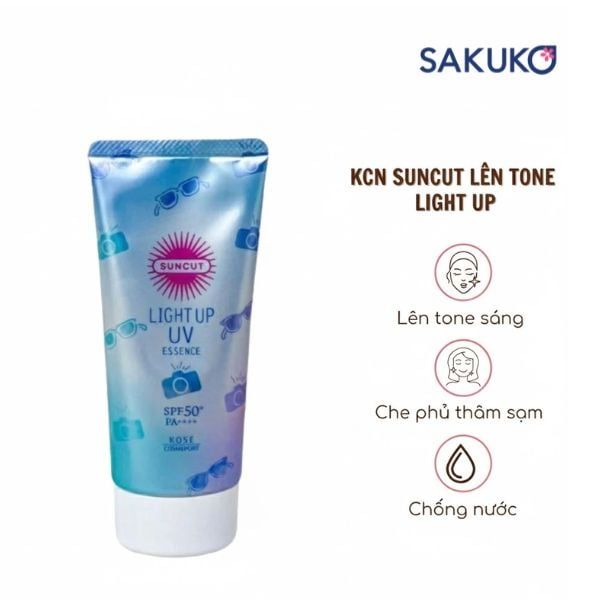 Kosé Suncut Light Up UV Essence giúp da nâng tone và che các khuyết điểm