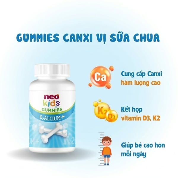 Neo Kids Gummies K2Alcium+ sử dụng cho trẻ từ 3 tuổi trở lên