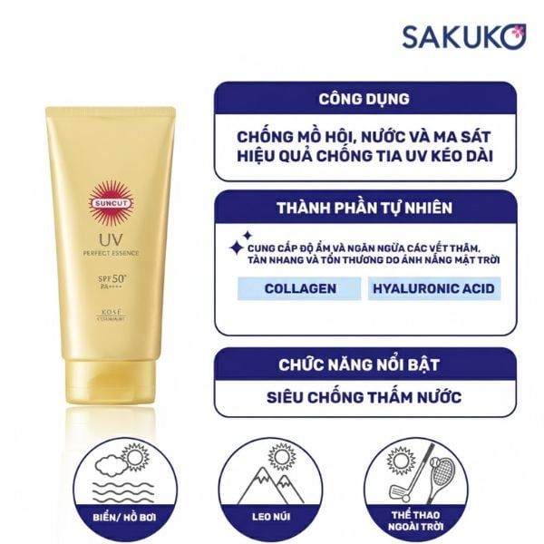 Tinh chất chống nắng Kose Suncut UV Perfect Essence Super Water Proof bảng thành phần tự nhiên