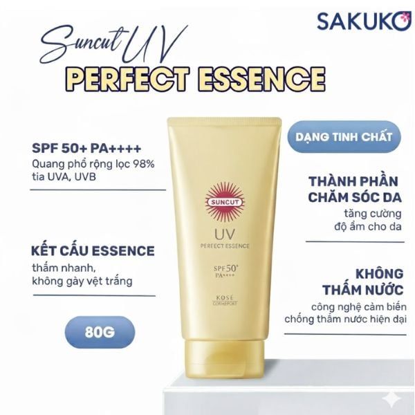 Kose Suncut UV Perfect Essence Super Water Proof với công nghệ cảm biến chống thấm nước hiện đại