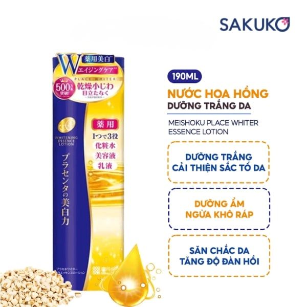 Meishoku Placewhiter Essence Lotion 3 trong 1 giúp da sáng mịn, căng mọng mỗi ngày