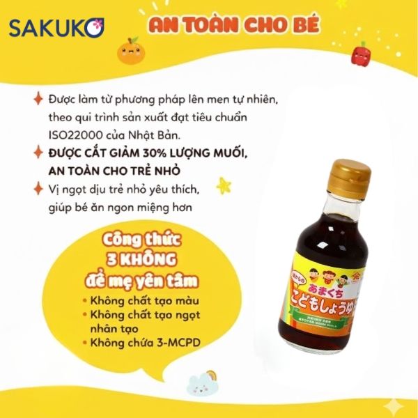 Nước tương cho trẻ vị ngọt Yamagen đã được giảm 30% muối so với nước tương thông thường