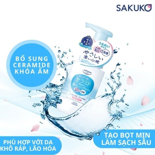 Sữa rửa mặt tẩy trang tạo bọt Kose Softymo Ceramide giàu dưỡng chất thiên nhiên