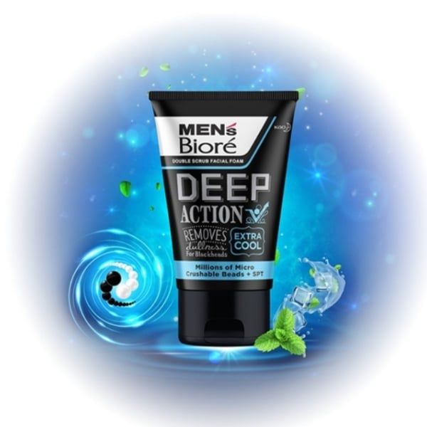 Sữa rửa mặt Men's Bioré Deep ActionExtra Cool giúp làm sạch mụn đầu đen trên da