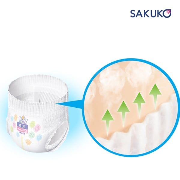 Tã-bỉm quần Merries size M (52+2 miếng) có công nghệ thoát khí 3 lớp độc đáo
