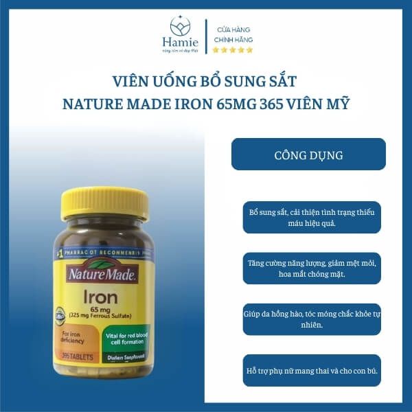 Công Dụng Viên Uống Bổ Sung Sắt Nature Made Iron 65mg 365 Viên Mỹ