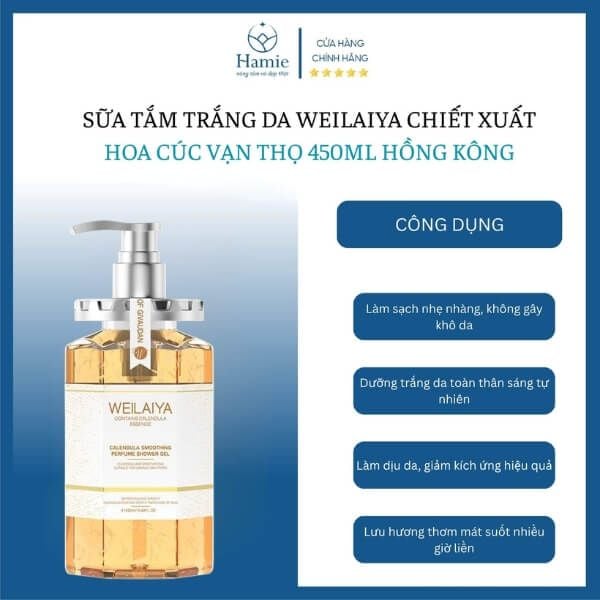 Sữa Tắm Trắng Da Weilaiya Chiết Xuất Hoa Cúc Vạn Thọ 450ml Hồng Kông Với Công Dụng Nổi Bật