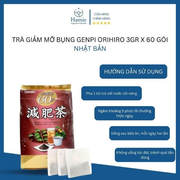 Trà Giảm Mỡ Bụng Genpi Orihiro 3gr x 60 Gói Nhật Bản HDSD