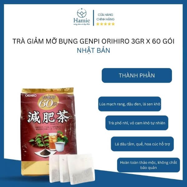 Trà Giảm Mỡ Bụng Genpi Orihiro 3gr x 60 Gói Nhật Bản TP