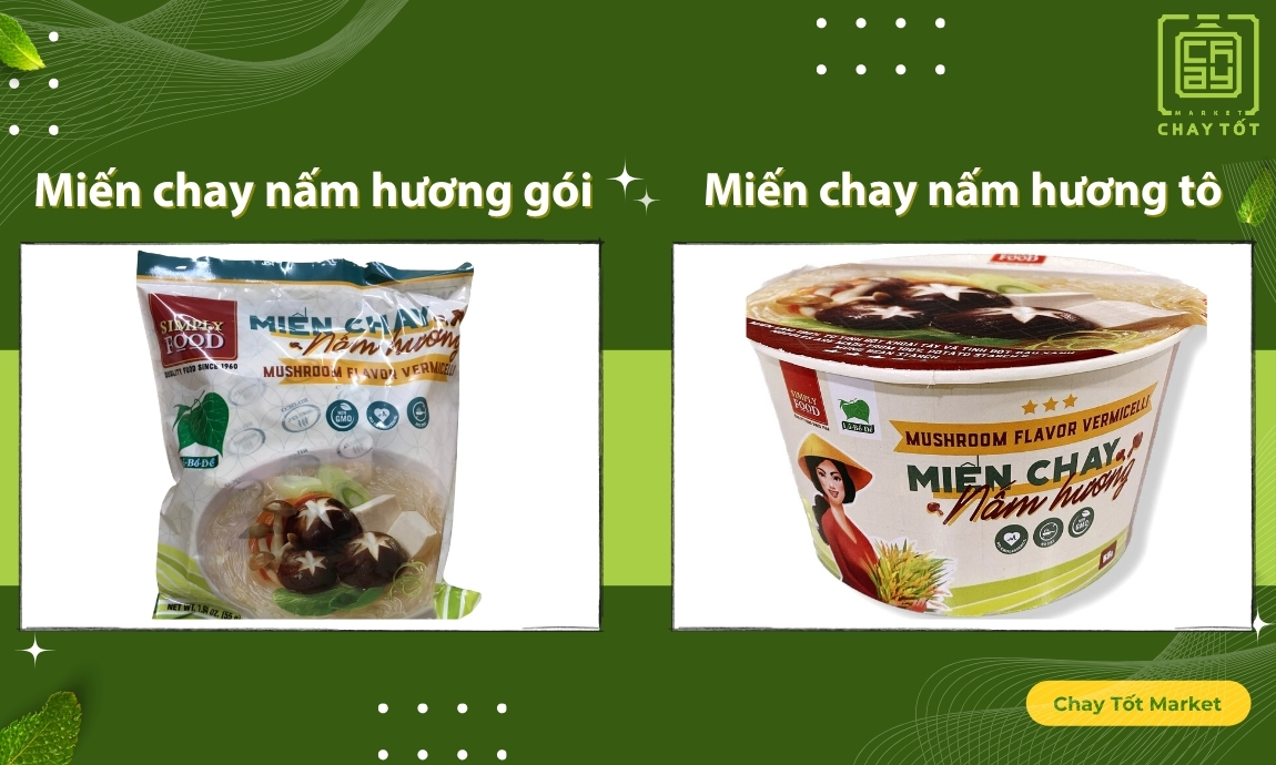 Miến chay nấm hương dạng gói và tô