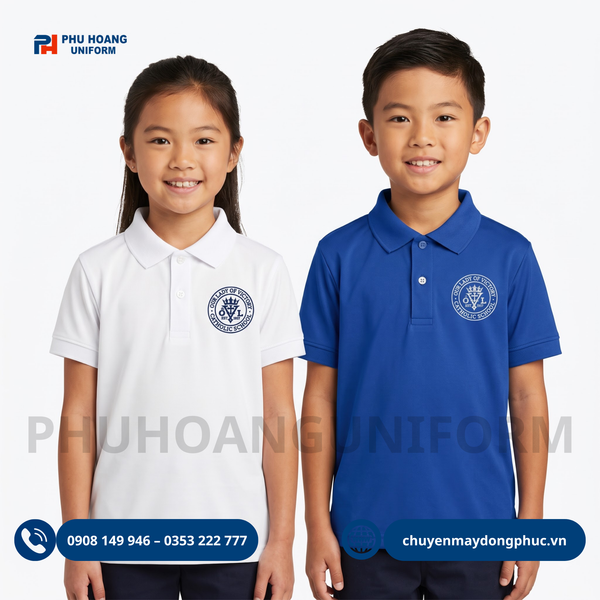 Áo Polo Trẻ Em – In Logo Trường Tiểu Học Sắc Nét, Bền Đẹp