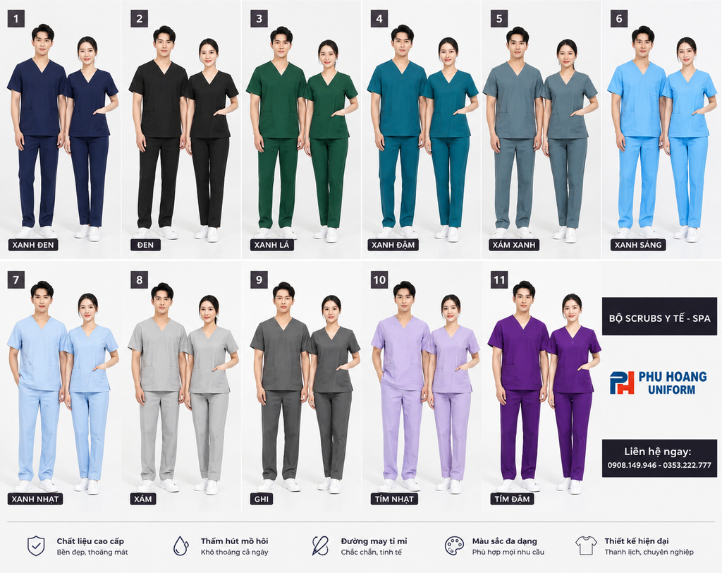 Bộ Scrub Đủ Màu Sắc, May Theo Yêu Cầu Giá Tốt