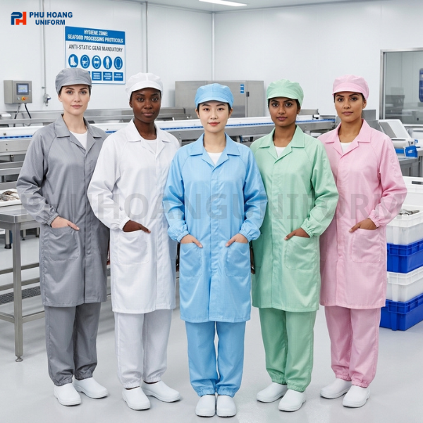 ÁO CHOÀNG PHÒNG SẠCH CHỐNG TĨNH ĐIỆN NGÀNH THỦY SẢN 001
