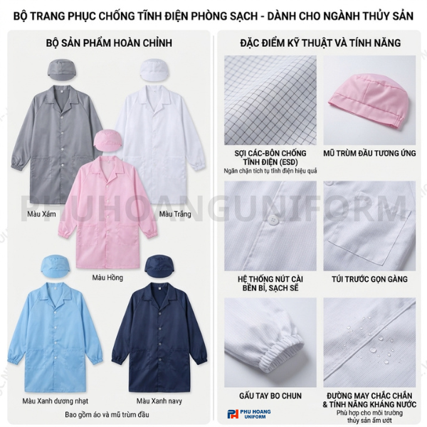 ÁO CHOÀNG PHÒNG SẠCH CHỐNG TĨNH ĐIỆN NGÀNH THỦY SẢN 001