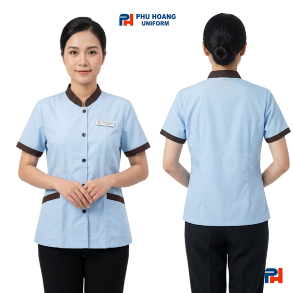 ÁO TẠP VỤ XANH NHẠT PHỐI VIỀN