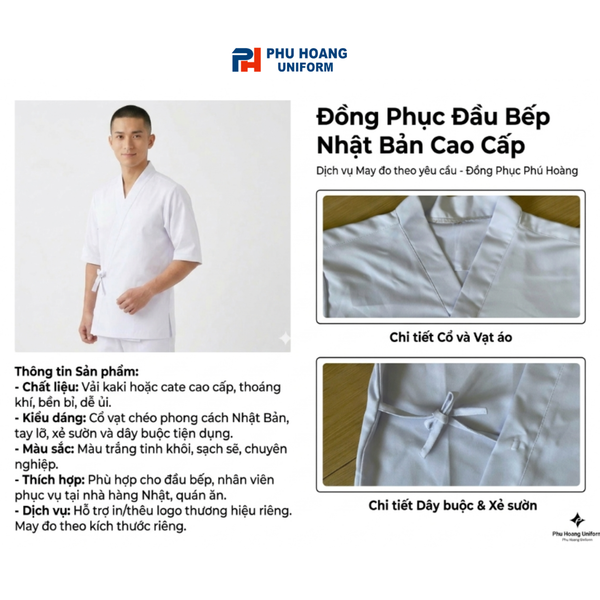 Áo bếp nhật Kimono - Trắng tinh