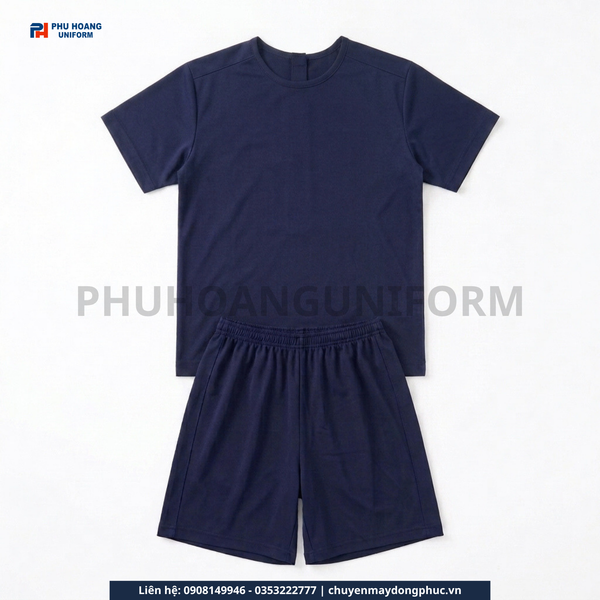 Bộ Spa Nút Sau Lưng Màu Xanh Navy