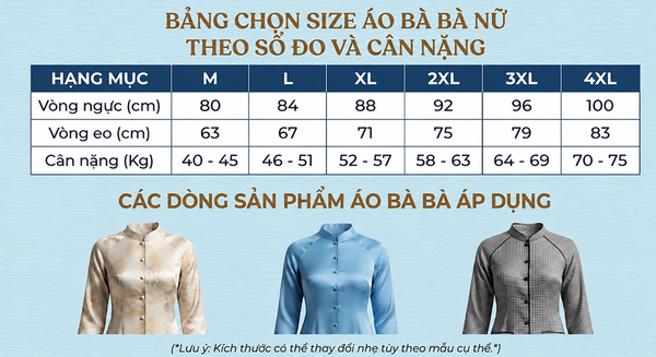 Bảng size áo bà ba gấm
