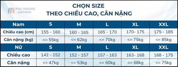 Bảng thông số size áo bếp chi tiết
