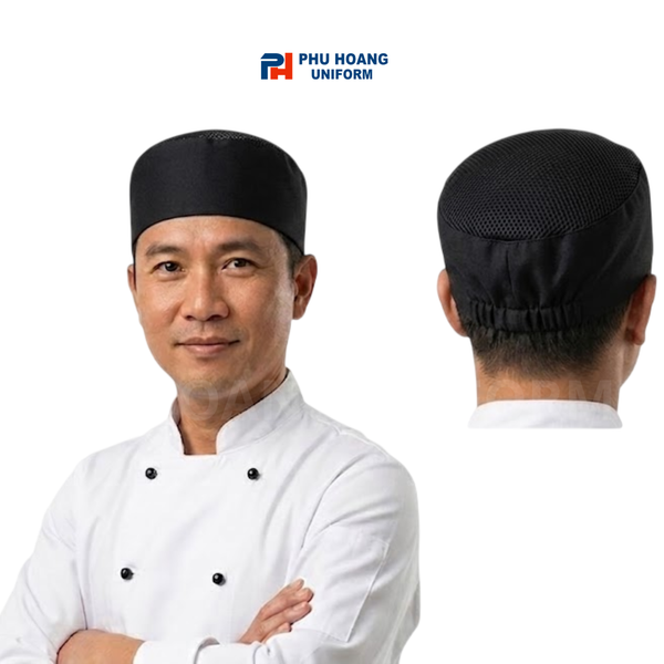 Mặt sau nón bếp chóp lưới đen chun sau cao cấp đường may tỉ mỉ