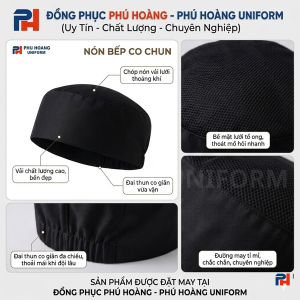 Nón bếp chóp lưới đen chun sau cao cấp với thiết kế thoáng khí