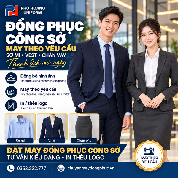 Đồng phục công sở may theo yêu cầu gồm sơ mi, vest và chân váy cho nhân viên văn phòng