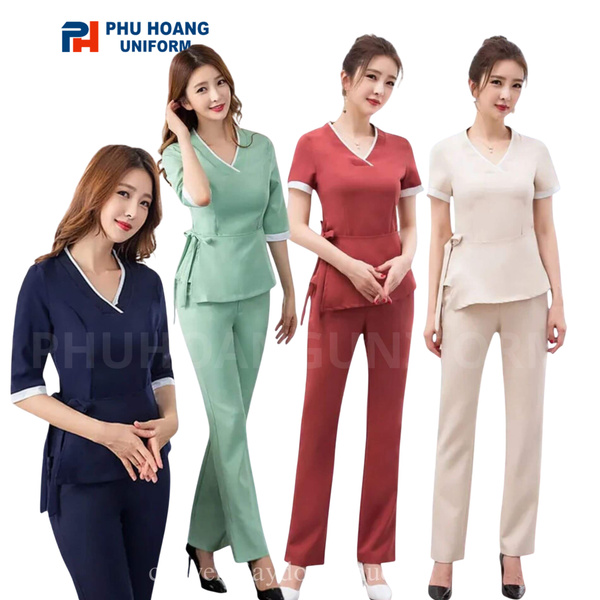 Đồng phục spa phong cách hiện đại đa màu sắc thương hiệu tại Phú Hoàng Uniform