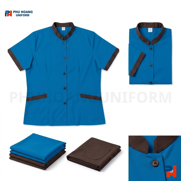 ÁO TẠP VỤ VIỀN MAU XANH DƯƠNG ĐẬM