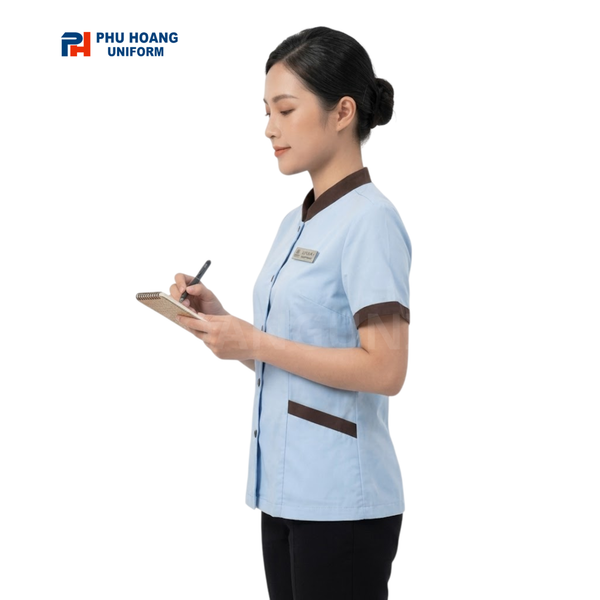 ÁO TẠP VỤ XANH NHẠT PHỐI VIỀN