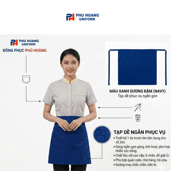 Tạp dề ngắn 60cm - xanh dương
