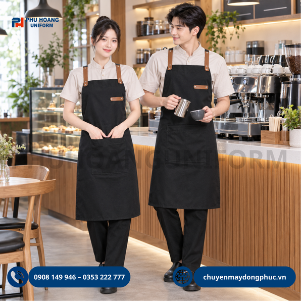 Mẫu tạp dề dây chéo phối da do Phú Hoàng sản xuất