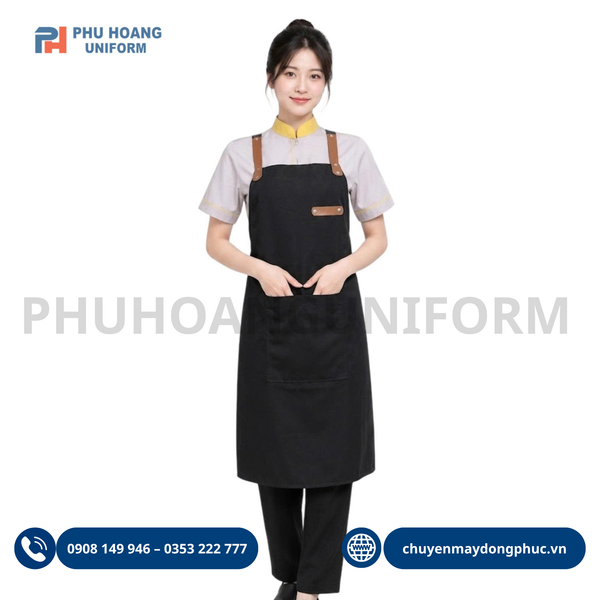 Mẫu tạp dề dây chéo phối da do Phú Hoàng sản xuất