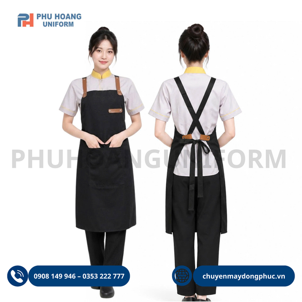 Mẫu tạp dề dây chéo phối da do Phú Hoàng sản xuất