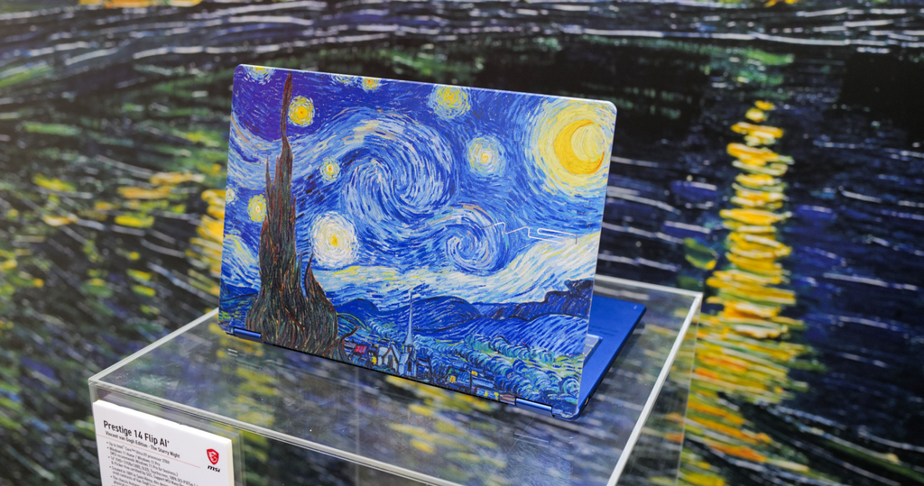 laptop msi prestige 14 flip ai vincent van gogh edition the starry night 295vn mặt sau