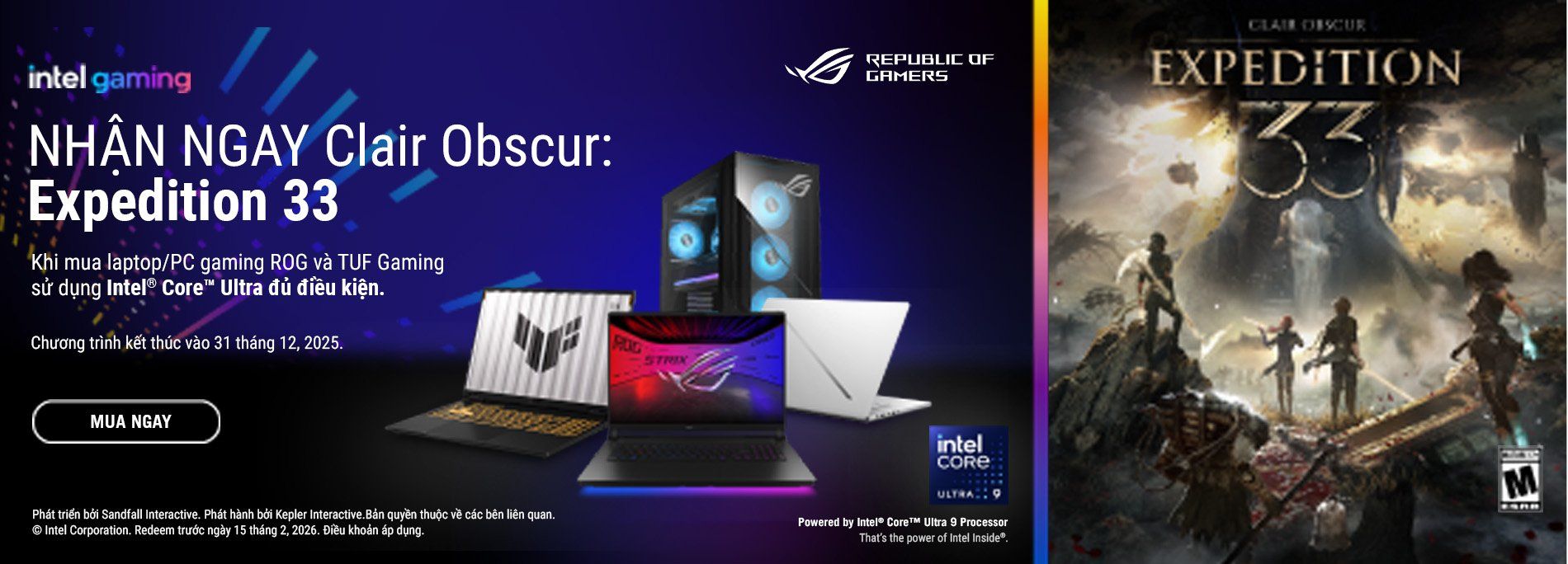 CTKM: Mua Laptop ASUS ROG Intel Core Ultra - Nhận Ngay Game Clair Obscur: Expedition 33