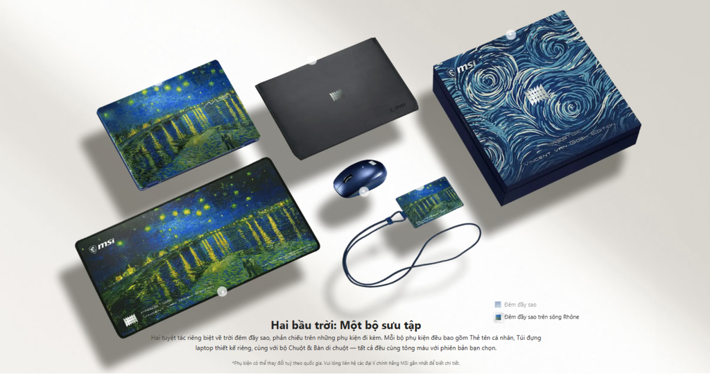laptop msi prestige 14 flip ai vincent van gogh edition starry night over the rhone 260vn bộ quà tặng độc quyền