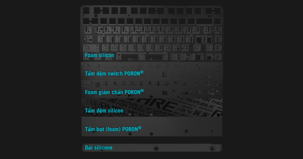 hệ thống giảm chấn 6 lớp ban phim gaming asus rog falchion ace 75 he