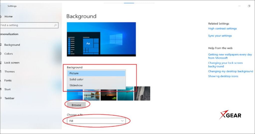 cách đổi hình nền qua cài đặt Windows