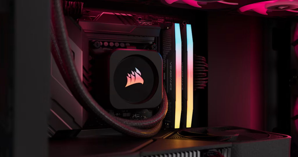 RAM PC Corsair VENGEANCE RGB RS DDR5 64GB DDR5 6000MT/s - CMG64GX5M2D6000Z40 trong case góc khác