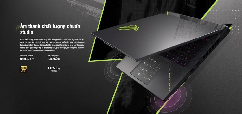 Laptop ASUS ROG Strix G16 G614PH-TS118W âm thanh vòm và tính năng khử ổn AI