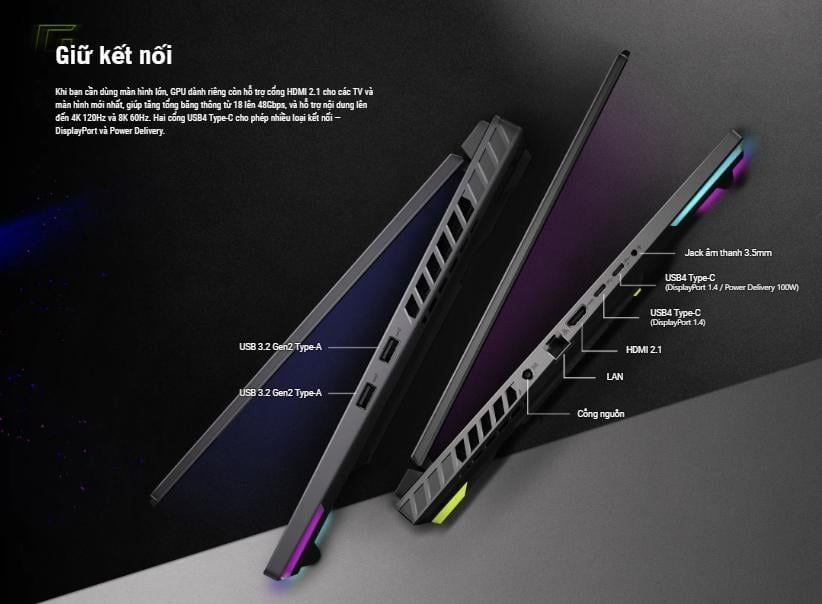 ASUS ROG Strix G16 G614PH-TS118W được trang bị đẩy đủ cổng kết nối không dây
