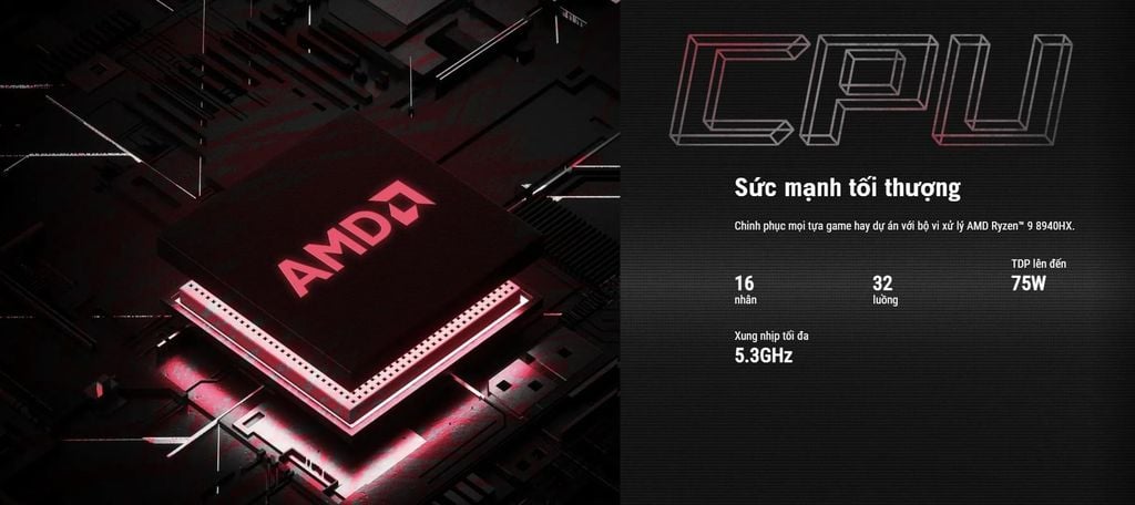 ASUS ROG Strix G16 G614PH-TS118W được trang bị chip AMD Ryzen 9 8940HX AI