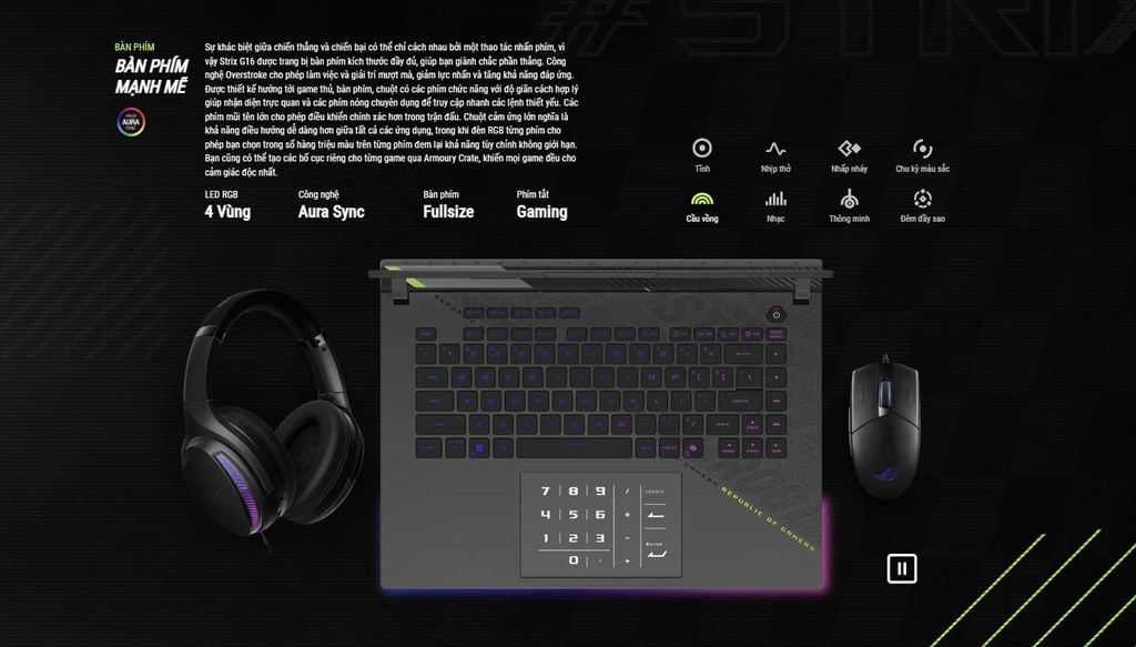 Laptop ASUS ROG Strix G16 G614PH-TS118W touchpad có numberpad