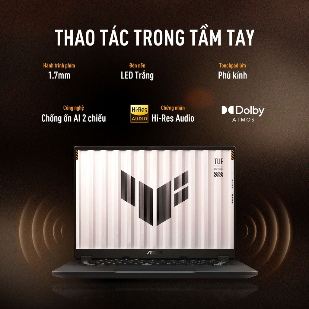ASUS TUF A14 FA401EA-RG034W phím Chiclet cùng âm thanh trong trẻo