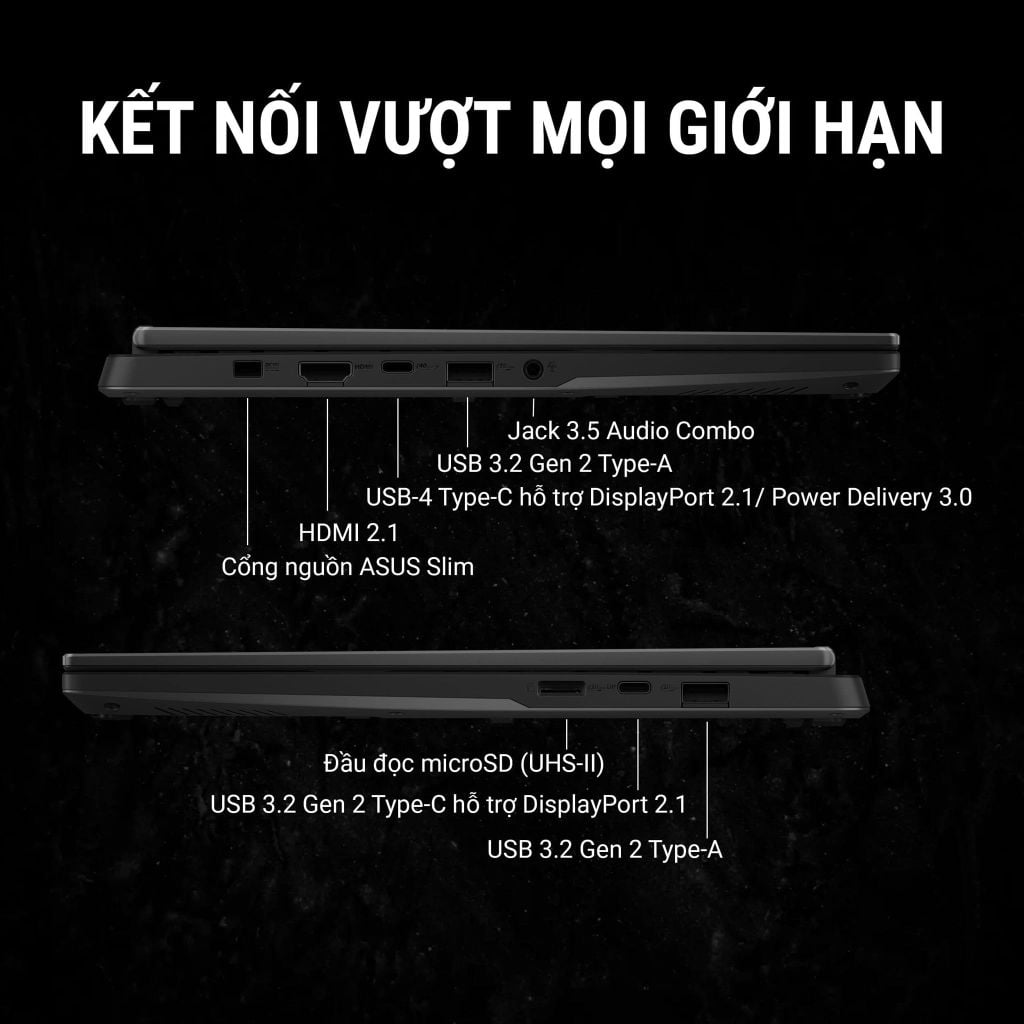 ASUS TUF Gaming A14 FA401EA-RG034W pin dùng lâu và hệ thống cổng kết nối được trang bị đầy đủ